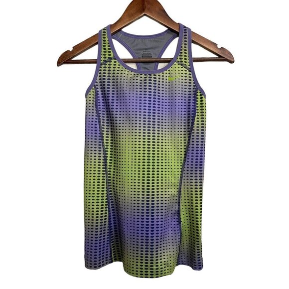 Nike Womens Purple Green Dri-Fit Polka Dot Shelf Bra Activewear Tank Top Small - Picture 1 of 9
